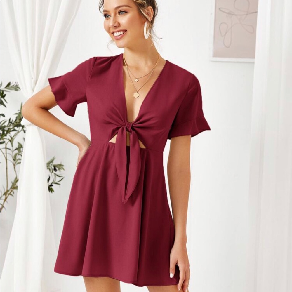Tie-front peekaboo dress
